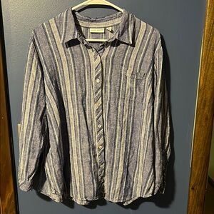 Susan Graver Blue and White Casual Button Down Shirt